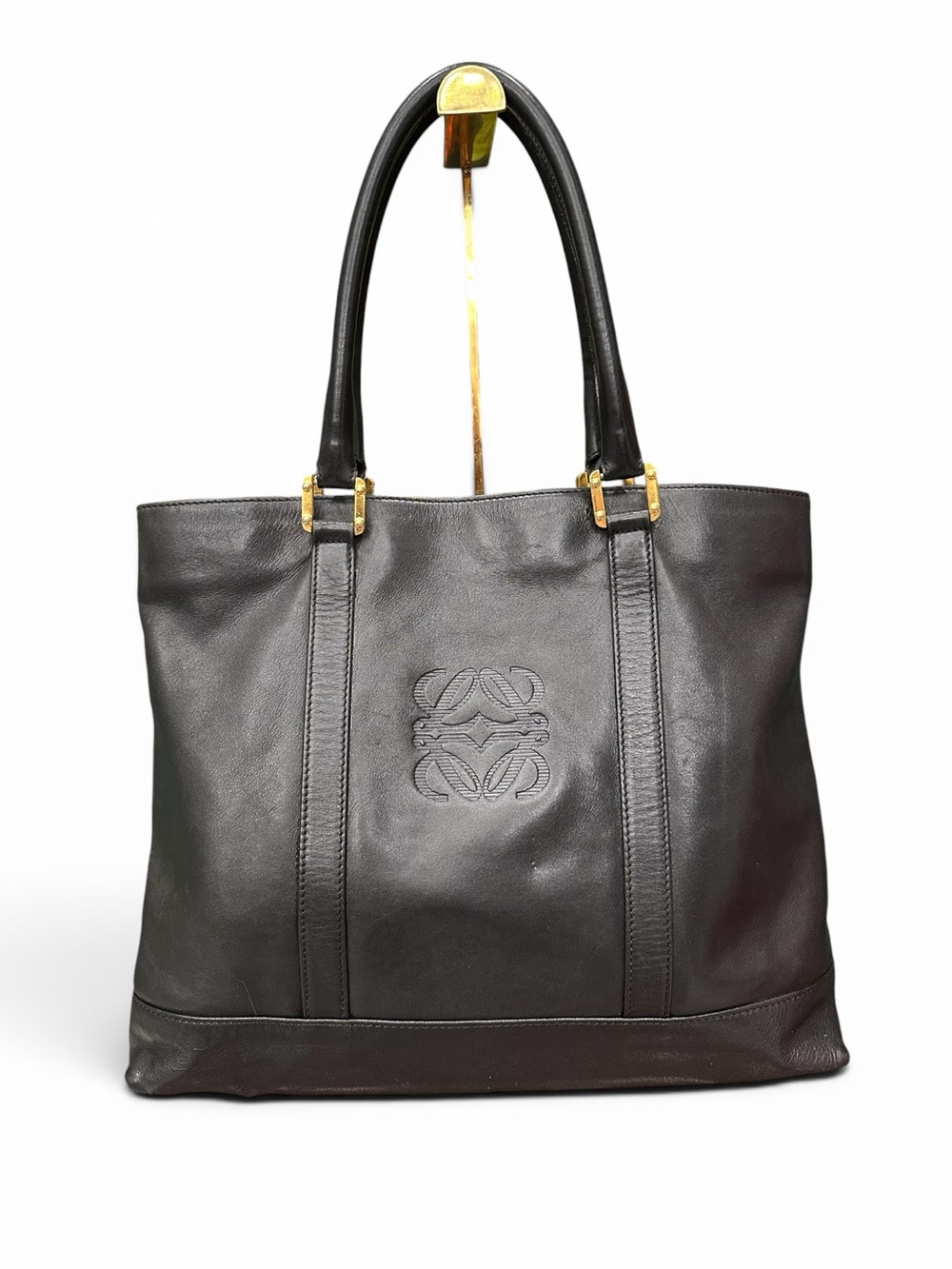 Vintage Loewe Black Calfskin Anagram Shopper Tote Made in Spain